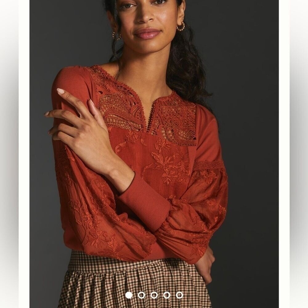 NWOT Anthropologie Tiny Embroidered Blouse XS‎